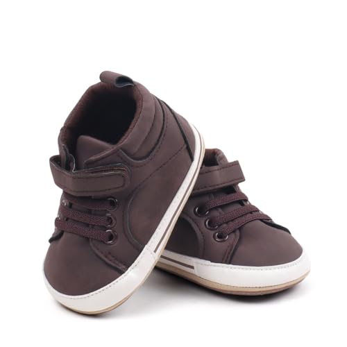 Baby Boys Soft Rubber Sole High Top Ankle Solid Sneakers, Sport Newborn Infant First Walkers Shoes3