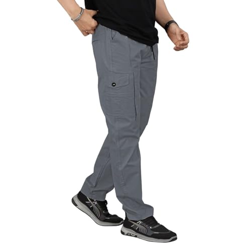 Image of Unisex 100% Cotton Cargo Pants for Men & Women | Multi Pocket Utility Combat Trousers | Regular Fit | Breathable Durable Fabric | Casual Travel Outdoor Wear | Color Dark Grey | Size (30-40)