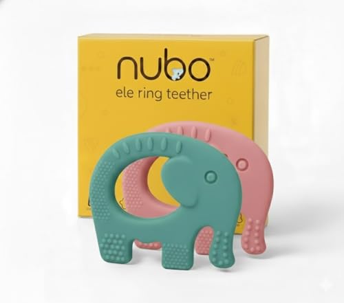 Image of Nubokind Silicone Baby Teether Ring Set | BIS Certified Multi-Textured Soft Chew Toy for Newborn | for 3, 6, 9, 12 Months + BPA Free Teether | Molar Relief Easy Grip | Safe Made in India | Pack of 2