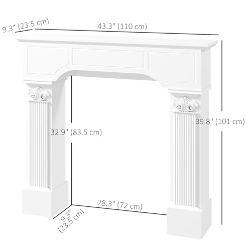 Image of HOMCOM Baroque Fireplace Mantel, Freestanding Fireplace Surround with Ionic Leg for Electric Fireplaces, 43.25 inch W x 42.75 inch H, White