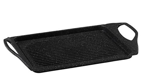 Pradel Excellence - Plancha Grill 43 x 27 cm - Revêtement Façon Pierre Sans PFOA - Fonte d’Aluminium - Poignées Silicone Amovibles - Tous Feux Dont...