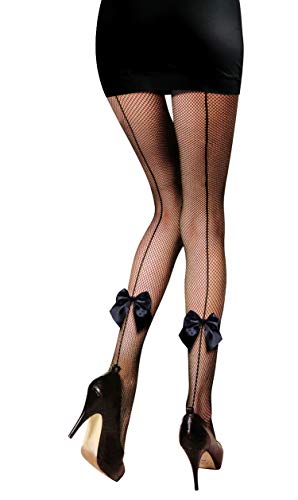 PrettyLoveHose Collant Resille Noir Effet Couture Gros Noeud