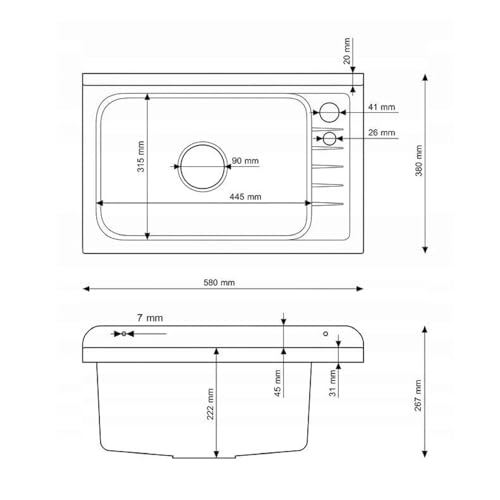 Ausgussbecken Waschbecken Spülbecken Waschtrog draußen Garten Garage Keller Waschraum Waschküche Werkstatt (Schwarz)