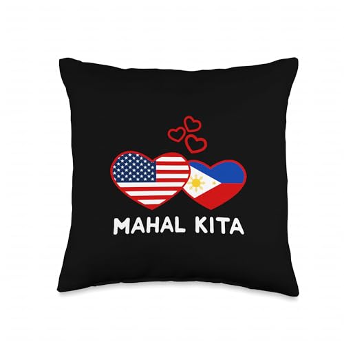 Mahal Kita Philippine US Flag Hearts Filipina Wife Filipino Throw Pillow