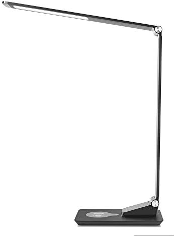 LED Desk Lamp with Wireless Charging, Eye-Caring Table Lamps, CANAGROW Dimmable Office Study Light with USB Charging Port, 3 Color Modes 5 Brightness Levels, Touch Control, Memory Function, Black
