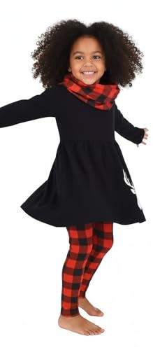 Image of Unique Baby Girls Kids Toddler 3pc Outfit Set Long Sleeve Cotton Blend Tunic Top Leggings and Scarf
