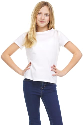 Image of Pink Angel Girls' 8-Pack Cotton T-Shirts - Crew Neck Short Sleeve Tees, Solid Color Multipack, Sizes 4-16