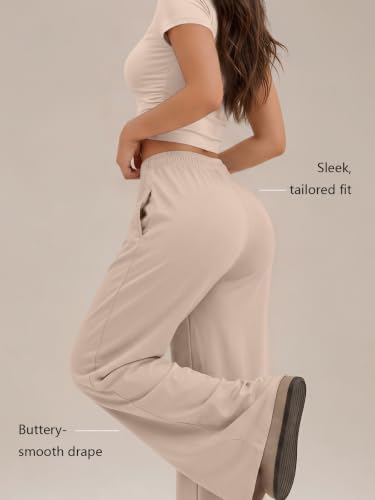 Image of Trendy Queen 2 Piece Matching Summer Lounge Set Womens Side Ruching Top Wide Leg Pants Sets with Pockets