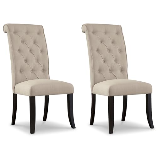Signature Design by Ashley Tripton Classic Tufted Upholstered Armless Dining Chair, Set of 2, Beige