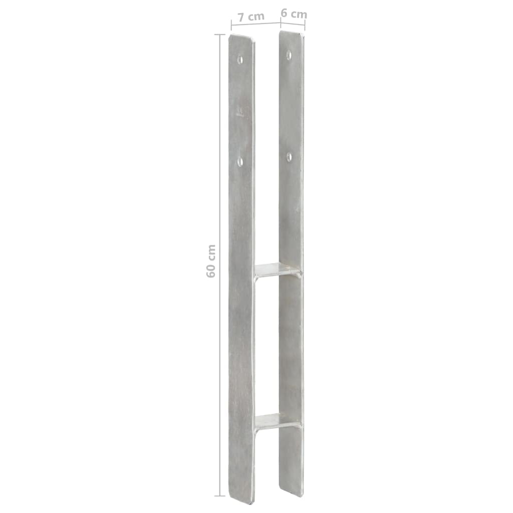Postes galvanizados 6 unidades, 7 x 6 x 60 cm, en forma de H, de acero con agujeros preperforados para postes de vallas, cenadores, sombrillas, jardín, exteriores, camping y protección contra