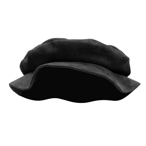 FURPHI Medieval Tudor Flat Cap Faux Suede Hat Renaissance Ren Faire Costume Accessories for Men Women (Black)