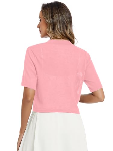 Image of Heymoments Women's Thin Shrugs Short Sleeve Lightweight Cropped Tops Open Front Knitted Cardigan for Dress Summer Bolero