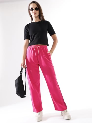 Image of High Star Women Solid Wide Leg High-Rise Casual Cotton Track Pants