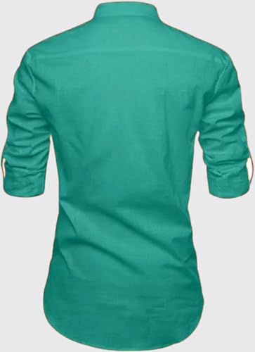 Image of DEEMOON Men's Full Sleeve Short Kurta Shirt with a Trendy Mandarin Collar Crafted from a Premium Cotton Blend for Comfort Ideal for Casual and Semi-Formal Occasions