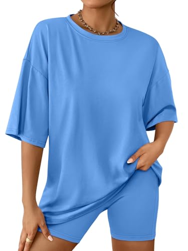 AUTOMET Womens 2 Piece Sets Summer Outfits 2025 Two Piece Lounge Set Matching Clothing Oversized Tshirts Biker Short Fashion