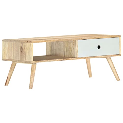 Mesa de centro de madera de mango de 90x50 cm para salón retro con cajón 8
