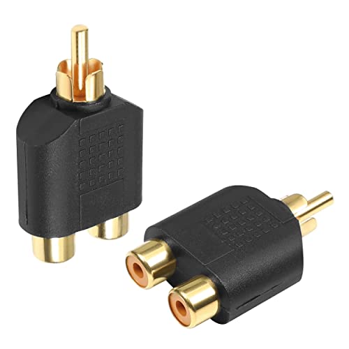 CABLEPELADO Adaptador audio RCA Macho a 2 RCA Hembra | Splitter RCA | Apto para subwoofer, amplificador, TV, reproductores CD/DVD | Estéreo | 1 Unidad (Dorado)