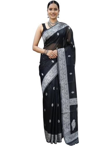 Image of Banarasi soft Cotton-Silk Saree with Unstitched Blouse - Graceful Design for Special Occasions, Weddings & Festivals