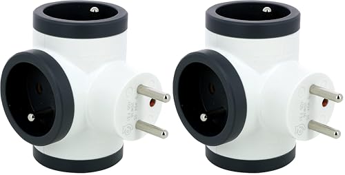 Legrand - Fiche multiprise avec 3 Prises latérales avec Terre - Blanc et Gris foncé (Lot de 2)