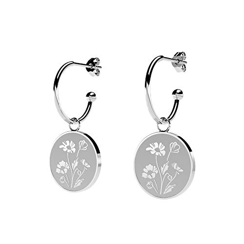 Seensea Floral Signet Earrings Poppy Dangle Drop Charm Disk Bouquet Earrings Huggie Hoop Earrings Botanical Engraved Minimalistic Dainty Jewelry Gifts For Women (Poppy-Silver Earrings) #TOP5