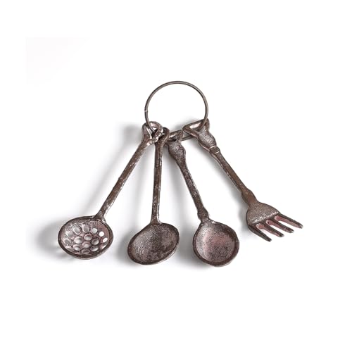 WEMPOLU Vintage Kitchen Utensils Set - Wall Mounted Decor for Restaurant Dinning room - Cast Iron Fork, Spoon, Ladle and Strainer