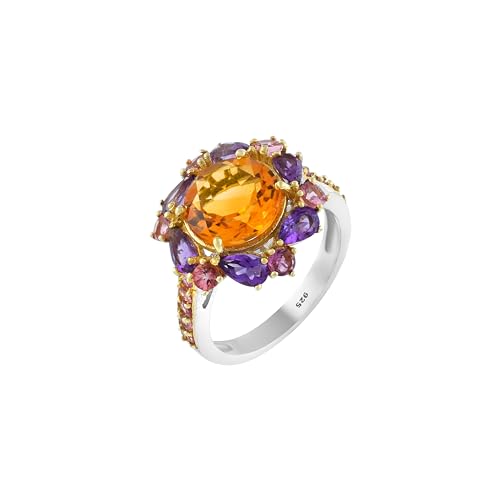 Bague plastron plaquée or avec citrine et pierres à facettes pour cocktail chic