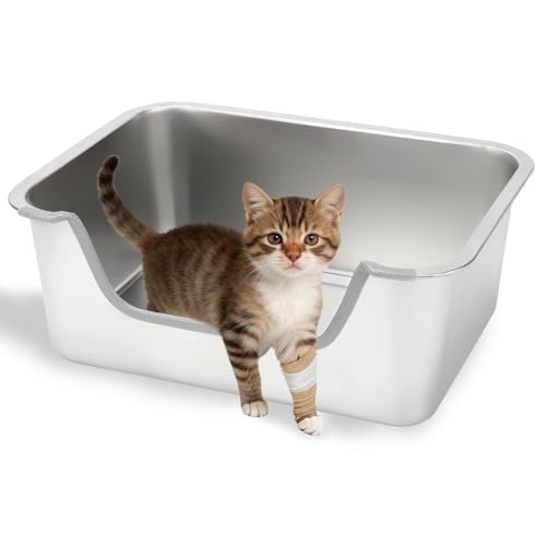 Arenero para gato de acero inoxidable con entrada baja miniatura 1