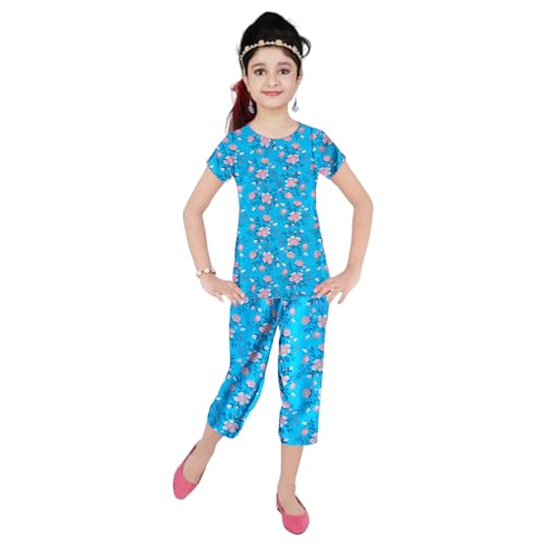 Image of Girls Pure Cotton Casual Round neck regular feet Multi Color Girls night dress Half Sleeve set of 3 pcs