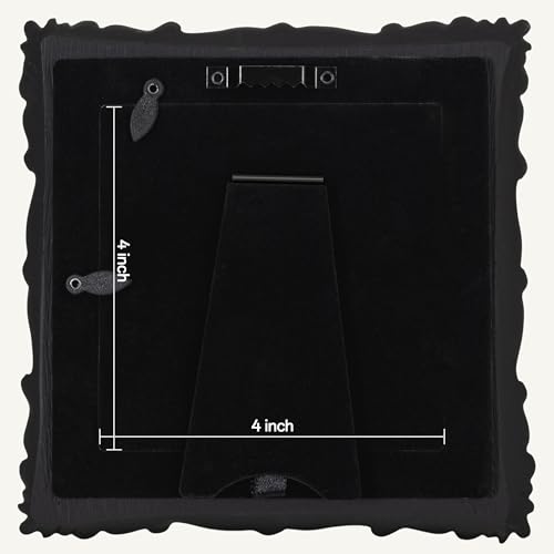 Image of eletecpro 4x4 Vintage Picture Frame with Real Glass Cover, Ornate Antique Photo Frame, Display 4x4 Picture for Tabletop or Wall, Black Home Decor for Gallery Art