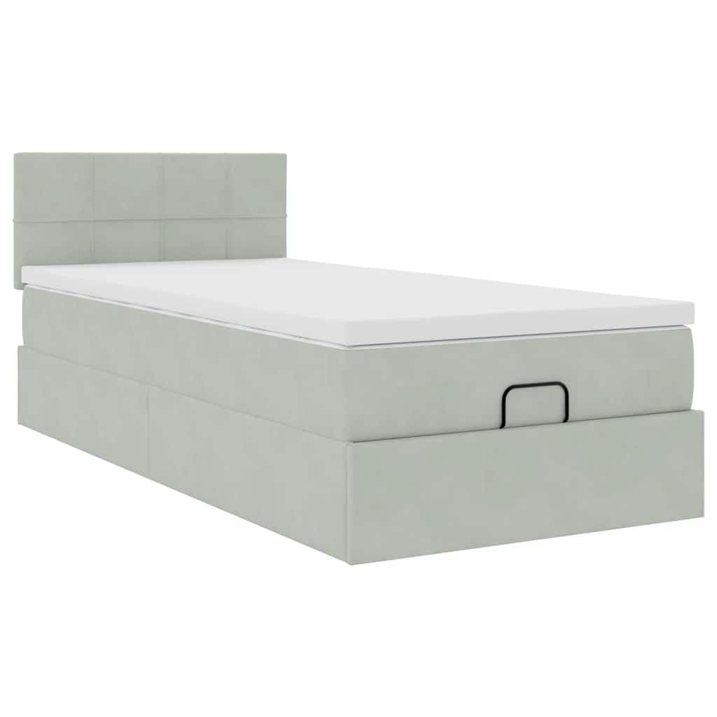 IKAYAA Boxspringbett 100x200 mit Matratze und Bettkasten Boxspringbett mit Stauraum Polsterbett 100x200 mit stauraum Bettgestell mit Lattenrost-Hellgrau-100 x 200 cm