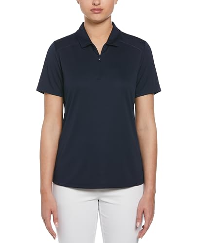 PGA Tour Women's Airflux Short Sleeve Golf Polo Shirt with Zipper, Moisture-Wicking Fabric and Sun Protection, True Navy, X-Large