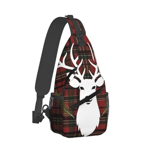 Bolso Sling Backpack Reindeer Tartan Negro para senderismo