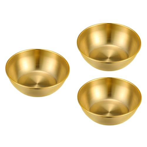 ABOOFAN 3Pcs Stainless Steel Sauce Dish Round Relish Plates for Dipping Seasoning and Table Decoration Lightweight and Practical Kitchen Condiment Bowls