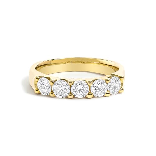 14K Yellow Gold 1.00 Cttw Diamond 5 Stone Band Ring - Size 6.5
