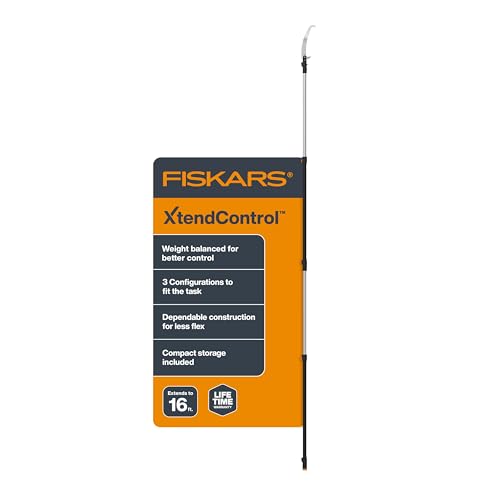 Fiskars XtendControl Extendable Tree Pruner (16 ft), Adjustable Branch Trimmer with 15" X3 Double-Hooked Saw, 4-8 ft Extension Pole, and Secure Locking System for Precision Cutting