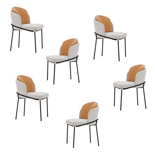 SJIALEN Modern Dining Chairs Set of 6, for Kitchen Bedroom Vanity Makeup Chair Cotton Linen Leather Household Leisure Chairs Kitchen Chair (Color : Beige+Orange, Size : 53x59x83cm)