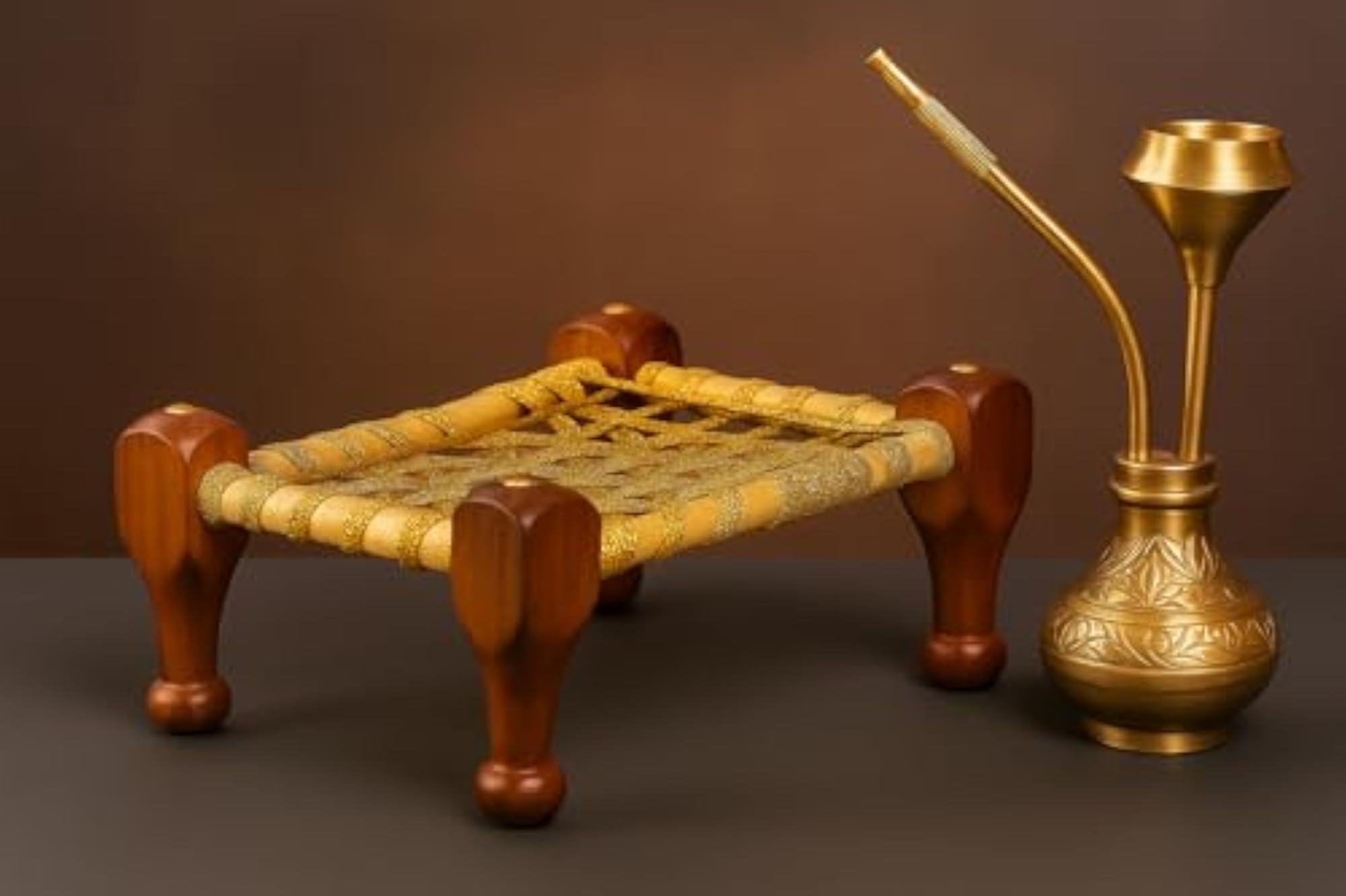 Traditional Indian Hookah Khat Model Mini Brass Hookah