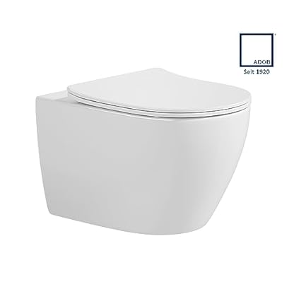 ADOB, spülrandlose WC Keramik TORNADO Hänge WC Toilette wandhängend 5 Liter wassersparend Wirbelspülung mit passendem WC Sitz mit Absenkautomatik, inkl. Schallschutzmatte, Toilette, Kloschüssel, 28021 – Bild 3