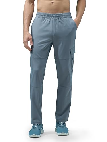 Image of TECHNOSPORT Men's Solid Straight Fit Cargo Pants TS Flexi 6 Pocket Polyester Quick Dry Elasticated Drawstring for Gym Travel Running Workout