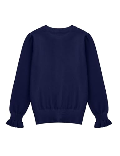 Girls Cardigan Sweater Long Sleeve Crewneck Button Closure Knitted Ruffle Uniform Sweater 5-14Y3