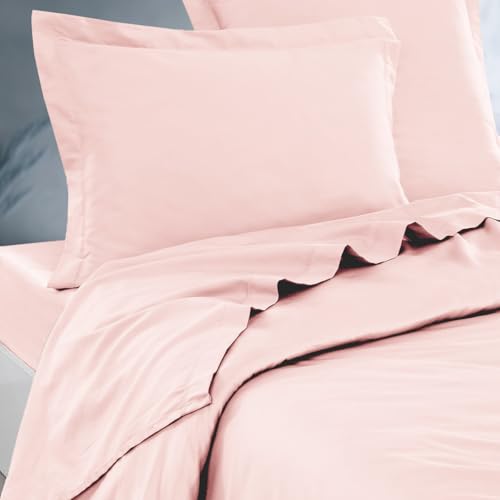 Drap plat percale de coton 240x300 rose poudre lit double Soft Percale Sensei