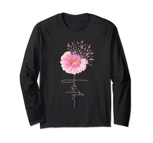 Rosa Blumen Band Brustkrebs Bewusstseins-Kämpfer Frauen Langarmshirt