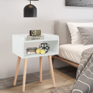 Acehome Nightstand, Small Nightstands Beside Table, Small Midcentury Mordern Nightstand, Wood Beside Tables Nightstand, White #TOP14