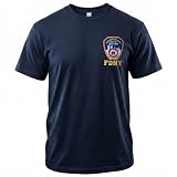 Artisan Owl Fire Department Style Embroidered Patch Cotton T-Shirt, Regular, NavyBlue (X-Large)