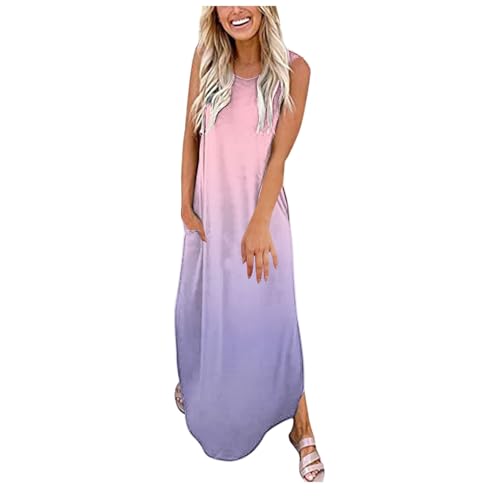 WAJCSHFS Vestidos de verão femininos 2024 sem mangas, casuais, soltos, divididos, longos, vestidos d