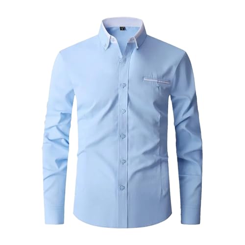 Foweknow Camisa de negocios para hombre, corte ajustado, camisa de manga larga, informal, con botones, ajuste atlético, fácil de planchar, camisa de vestir informal, corte regular, ligera camisa de