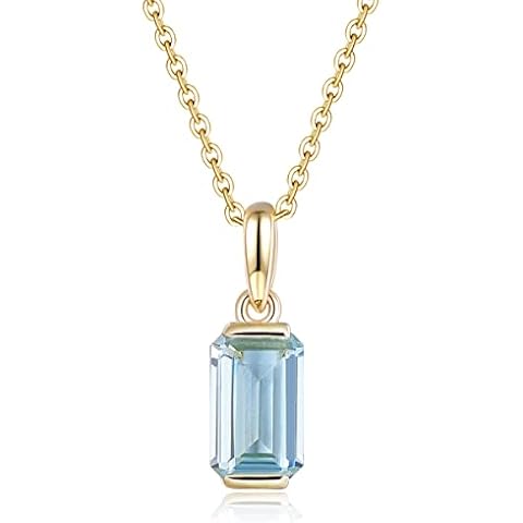 LP LOHASPIE Gemstone Solitaire Pendant for Women Girls 925 Sterling Silver Setting Natural Birthstone Necklaces Elegant Style Charm 9K Gold Rhodium Plated Fine Jewelry for Her (Natural Aquamarine) Cover