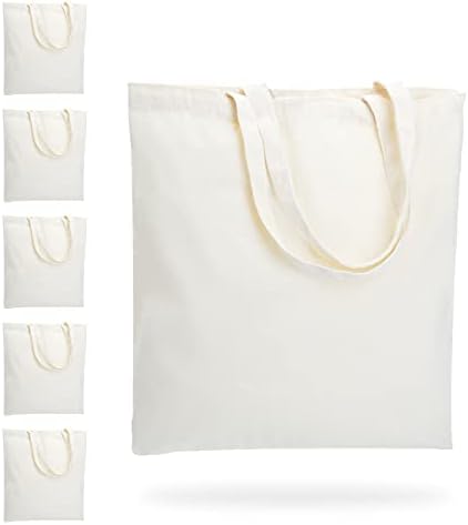 HTVRONT Canvas Tote Bags Bulk 6 Pack, 10 Oz Reusable Grocery Bags Sustainable Eco Friendly, Tote Bags Blank Lightweight, Use for DIY Gift Bags, Heat Transfer, Sublimation