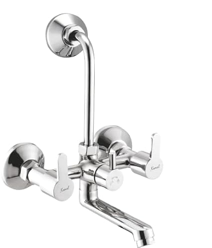 KAMAL Wall Mixer - Fusion Eco | Fully Brass | With Provision for Overhead Shower Connection & 165mm Long Bend Pipe) | Easy to Use Click Fitting Mixer Faucet (Wall Mount Installation Type)