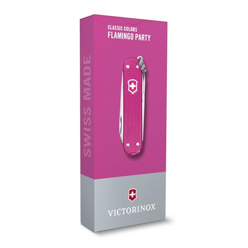 Image of Victorinox Classic SD Alox Swiss Army Knife, Compact, 5 Functions, Swiss Made Pocket Knife with Small Blade, Screwdriver and Key Ring - Flamingo Party (Pink)